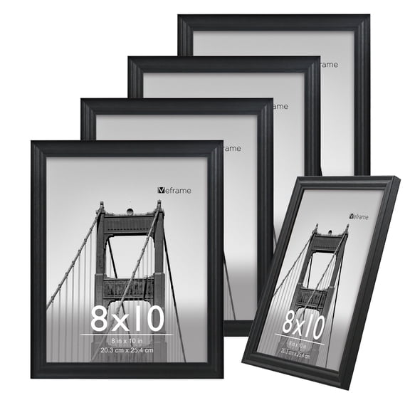 Meframe 5PACK 8x10 Line Picture Frame for Hanging or Tabletop Display 8x10 Photo, Black