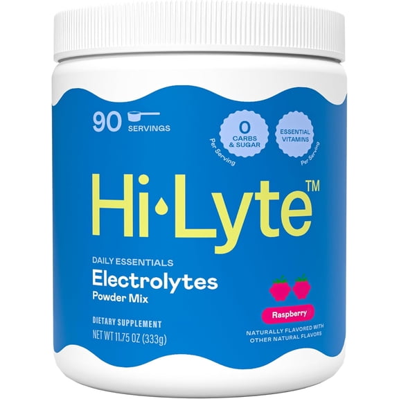 Hi-Lyte Electrolyte Powder Raspberry, Daily Essentials Hydration Drink Mix | 90 Servings