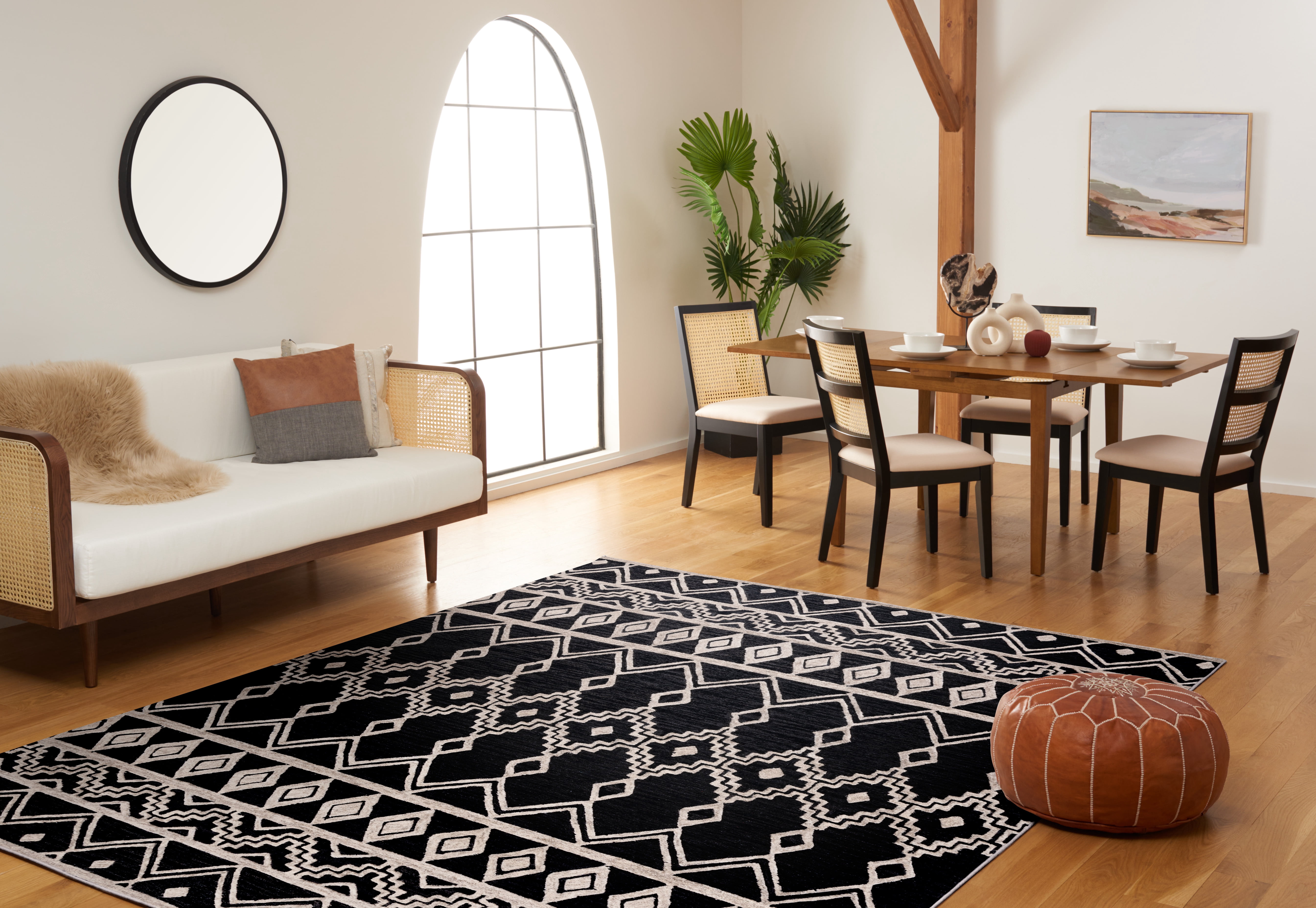 SAFAVIEH Abstract Torrey Geometric Wool Area Rug, Black/Ivory, 5' x 8'