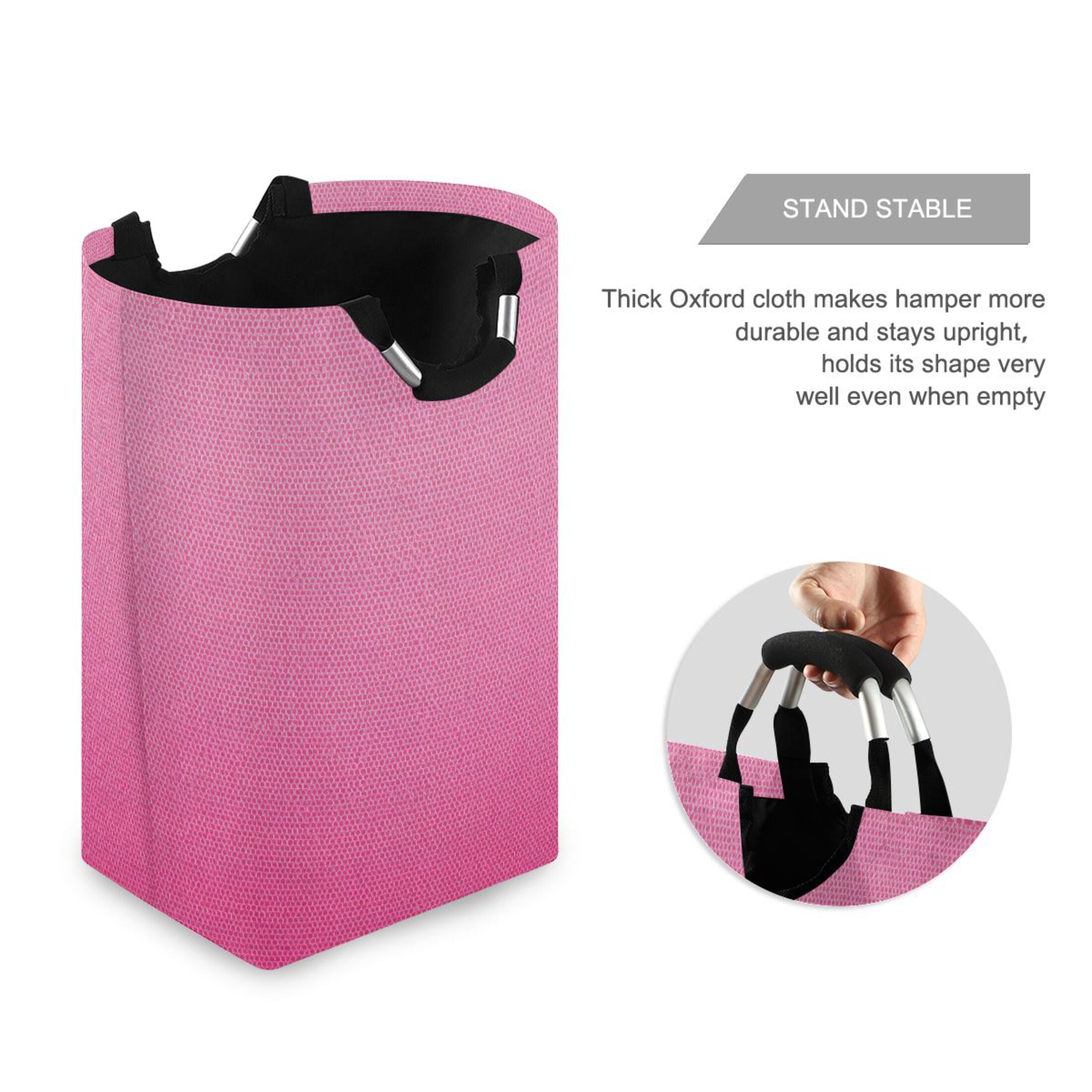 Gradient Pink Fabric Texture Laundry Basket with Handles Foldable Laundry Hamper Freestanding Washing Bin 50L
