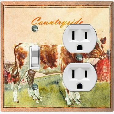 Metal Light Switch Plate Cover Cute Countryside Cow Animal Farm ANM002