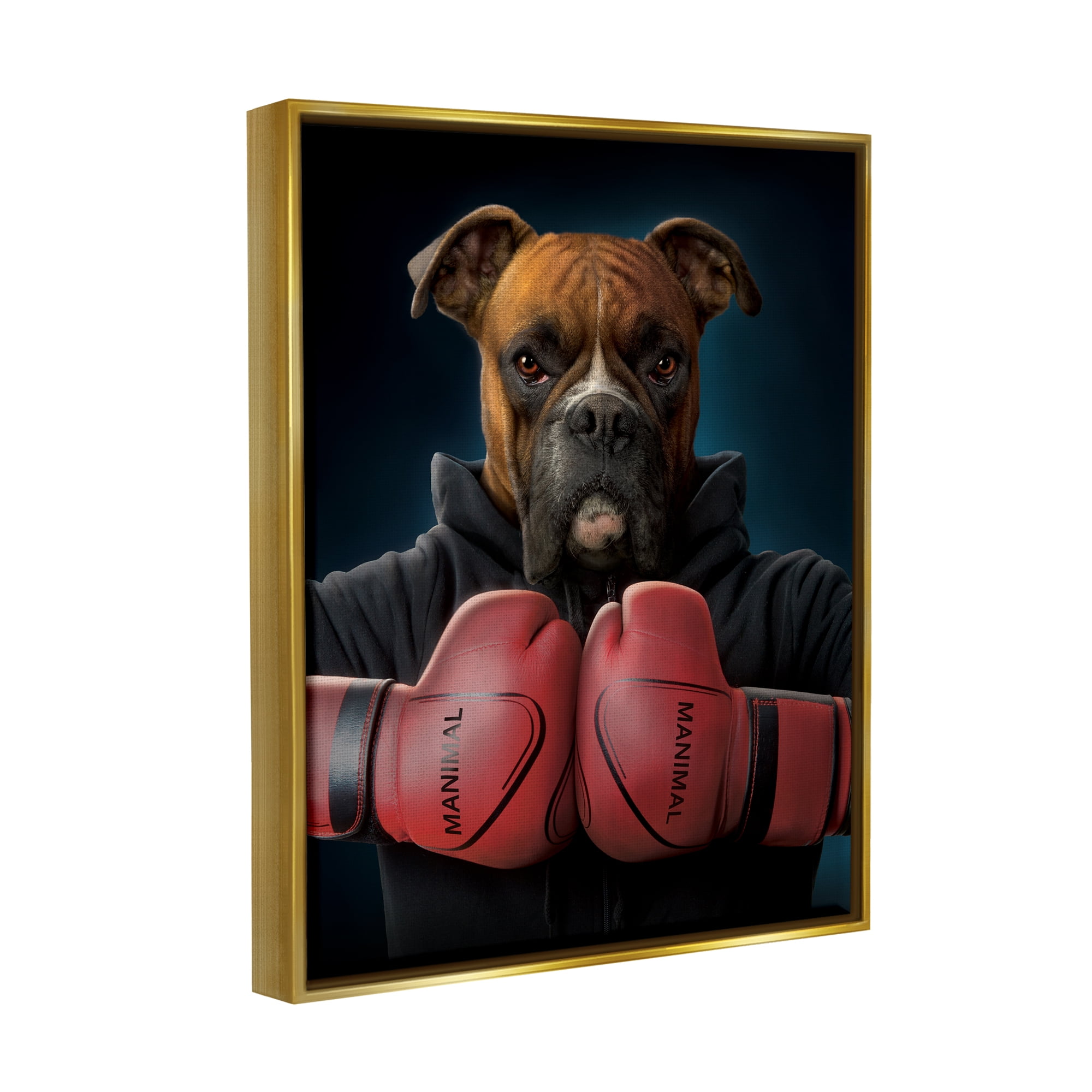 Stupell Industries Boxing Boxer Dog Animals & Insects Painting Gold Floater Framed Canvas Art Print Wall Art, 25 x 31