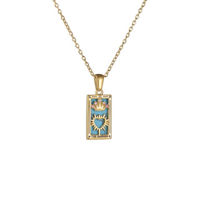 Collar con colgante de diamante TAROT TAROT de acero inoxidable rectangular con gotas de aceite, estilo vintage europeo y americano