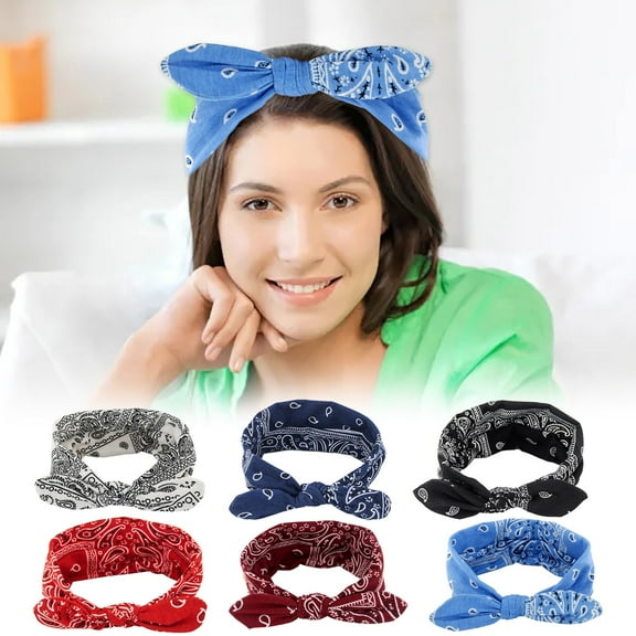 6 Pack Elastic Bandana Knot Headbands Rabbit Ear Bow Fashion Headwraps Turban Hair Band for Women