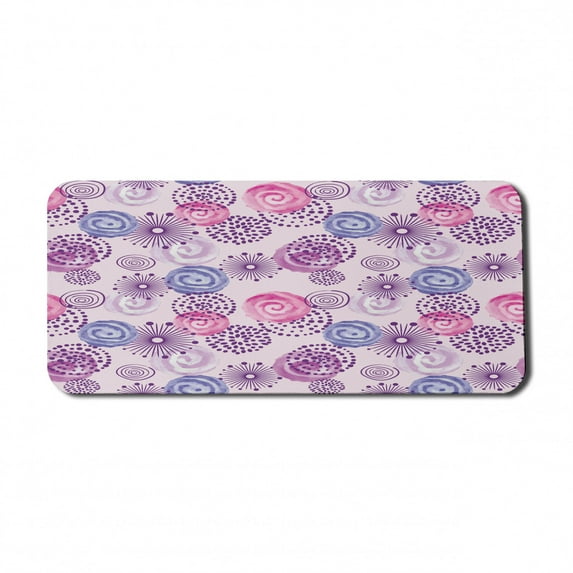 Purple Computer Mouse Pad, Watercolor Style Floral Fireworks Blooming Flowers Abstract Spiral Doodle Spots Art, Rectangle Non-Slip Rubber Mousepad X-Large, 35" x 15", Blue Pink, by Ambesonne