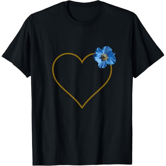 Heart Outline Pretty Blue Flower T-Shirt