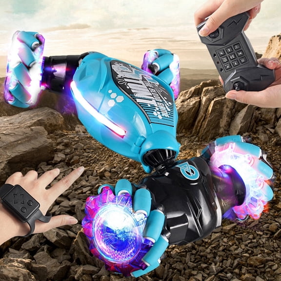 Blue Blue 1:14 Scale Gesture Rc Stunt Car 4Wd 2.4G Hand Controlled Drift Vehicle With Lights Music