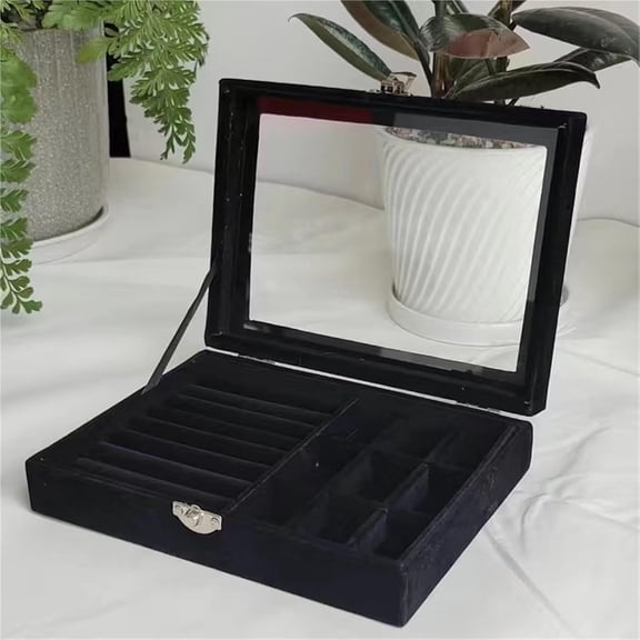 LKJYER Rings Display Jewelry Box For Woman,Jewelry Display Organizer Box,Transparent Velvet Ring Necklace Earring Storage Box,Jewelry Trinket Tray Dresser Organizer