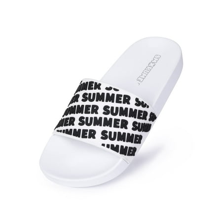 

HA-EMORE Summer Letter Embossed Slides Slip On Indoor Shower Slippers Rubber Beach Sandals for Women