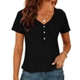 thumbnail image 3 of DDAPJ pyju Women Eyelet Crop Top Short Sleeve Business Casual Henley Shirt Dressy Work Blouses Black M, 3 of 7