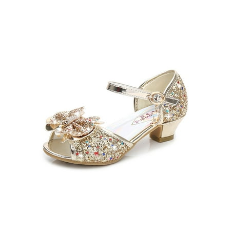 

Colisha Girls Sandals Sparkling Dress Shoes Glitter Princess Shoe Uniform Comfort Sandal Ankle Strap Gold 11.5C