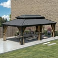 thumbnail image 3 of Dextrus 12x18ft Outdoor Hardtop Gazebo with Netting & Brown Curtains,Double Roof Outdoor Galvanized Iron Aluminum Frame Garden Tent for Patio, Backyard, Black&Brown, 3 of 7