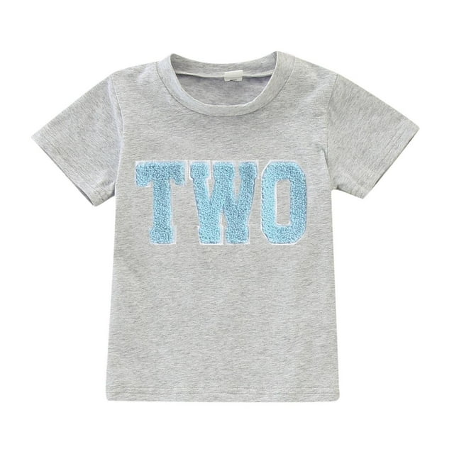 WEAIXIMIUNG Boys Shirts Size 5 Shirts for Child Birthday Short Sleeve Letter Embroider T Shirt Boys Girls Toddler Kids Tops