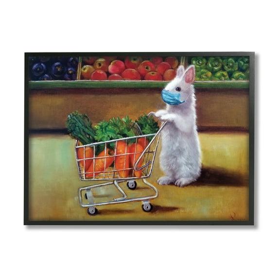 Stupell Industries Bunny Rabbit Carrot Shopping Face Mask Detail Animals & Insects Painting Black Framed Art Print Wall Art, 11 x 14