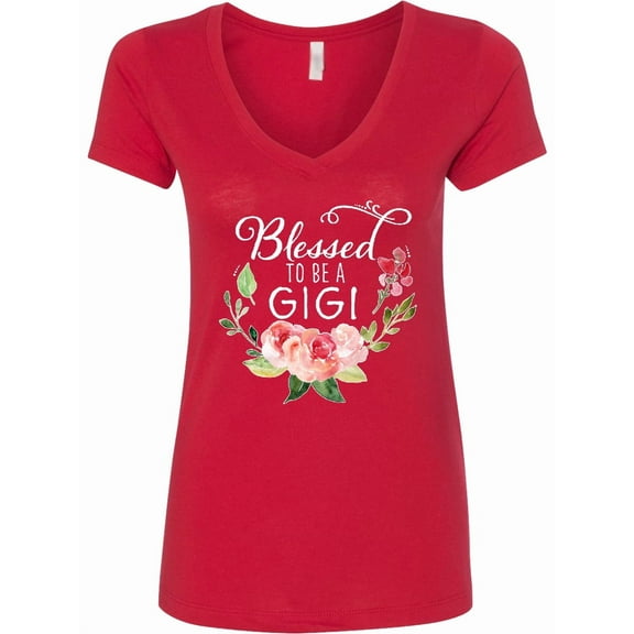 Inktastic Blessed to Be a Gigi with Pink Flowers Women's V-Neck T-Shirt