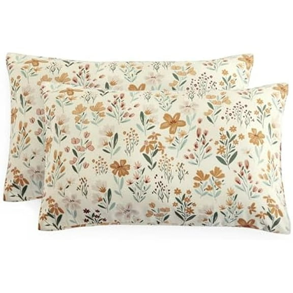 1997 - Floral Pillow Cases, Botanical Flower Coquette Cottagecore Shabby Chic Aesthetic, Set of 2 Soft Pillowcases Pillow Shams Covers, Orange Cream, Standard Size 20x26 Inches