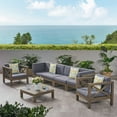 thumbnail image 3 of Morgan Outdoor 6 Seater Acacia Wood Sofa Chat Set, Gray Finish and Dark Gray, 3 of 12