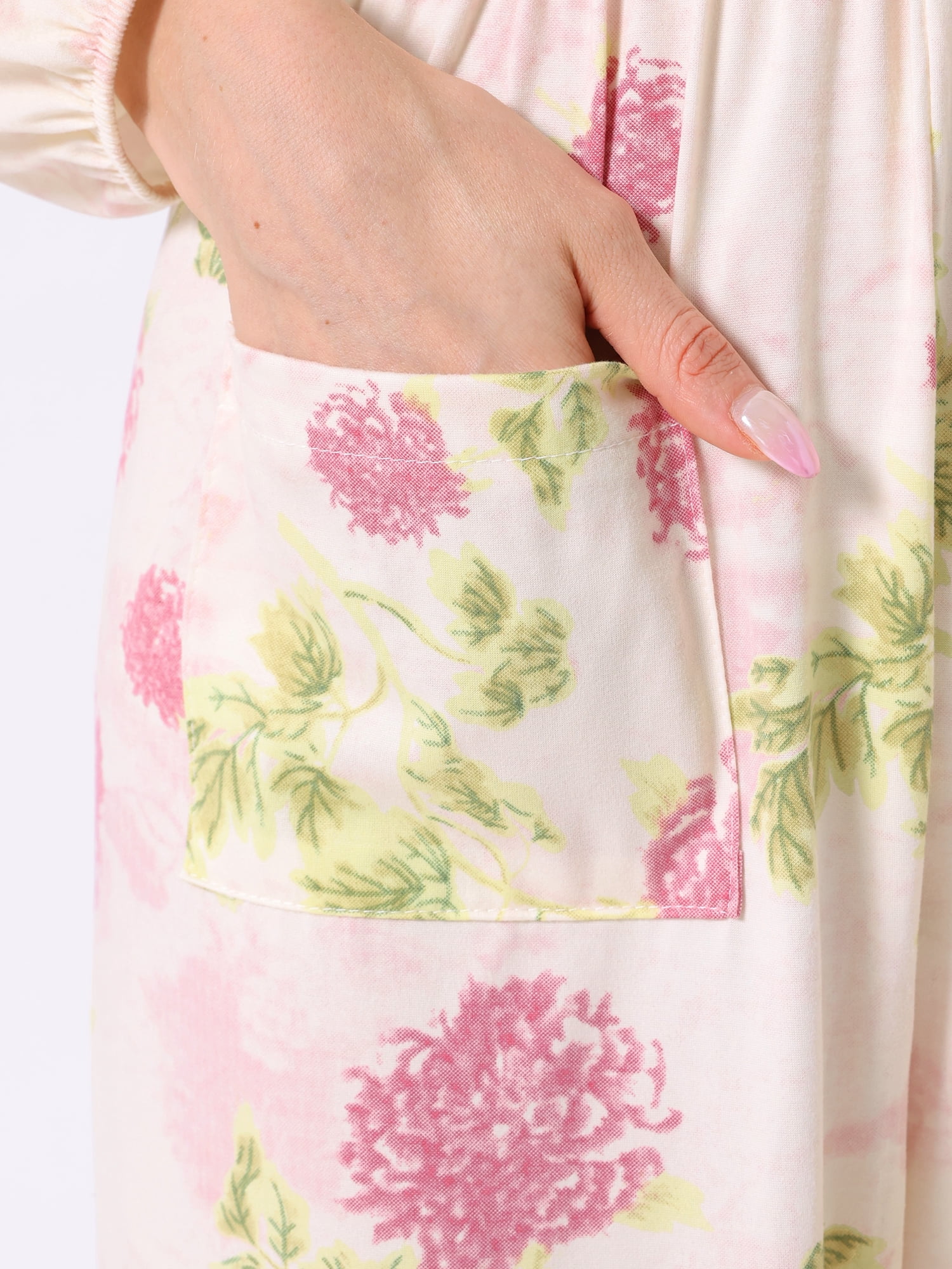DARING DIVA Women's Long Sleeve Floral Pullover Tie Front Wide Leg Pajamas L Beige