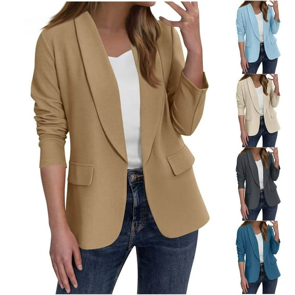 THDHVS Jackets for Women,Womens Jacket,Women's Solid Color Blazer With Notch Collar and Long Sleeve Casual Versatile Jacket Seamlessly from Office to Everyday Wear 2XL
