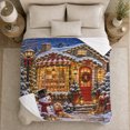 thumbnail image 5 of Snowy Bakery Village Illustration Festive, Festive Pet Portrait Pattern, Warm Flannel Blanket for Living Room and Reading Nook, Dog Lovers Christmas Gift, Pet Lover Home Decor, 5 of 9