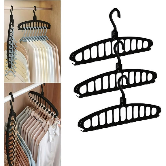 Muttifunctional 11-Hole Hanyer, Seamlessly Foldable Clothes Hanger, Space Saving Cascading Clothes Hangers,College Dorm Room Essentials, Closet Organizers and Storage Hangers (Black)