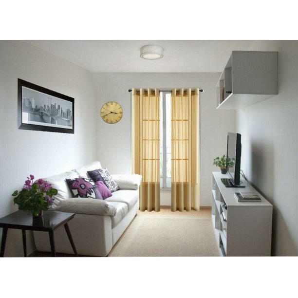 1 par de cortinas de ventana con paneles transparentes con ojales para cualquier habitación, decoración de casa o puerta de patio, paneles de voile semitransparentes, oro rubí, 55" de ancho, 63" de