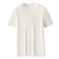 thumbnail image 5 of Womens Short Sleeve Tops Crew Neck Lightweight Pullover Sweaters Loose Dressy Casual Blouse Basic Clothes Beige M, 5 of 5