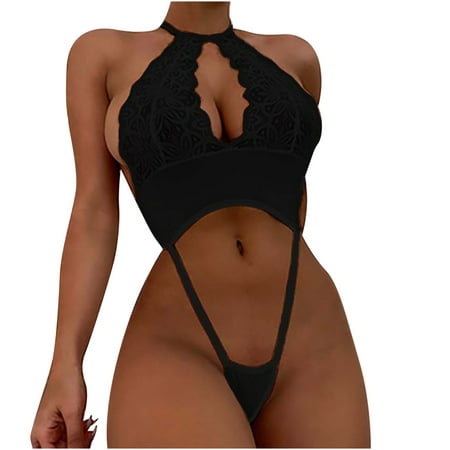 

QENGING Lingerie for Women Backless Cutout Crochet Lace V Neck Teddy Open File Thong Sexy Bodysuits Deals of The Day