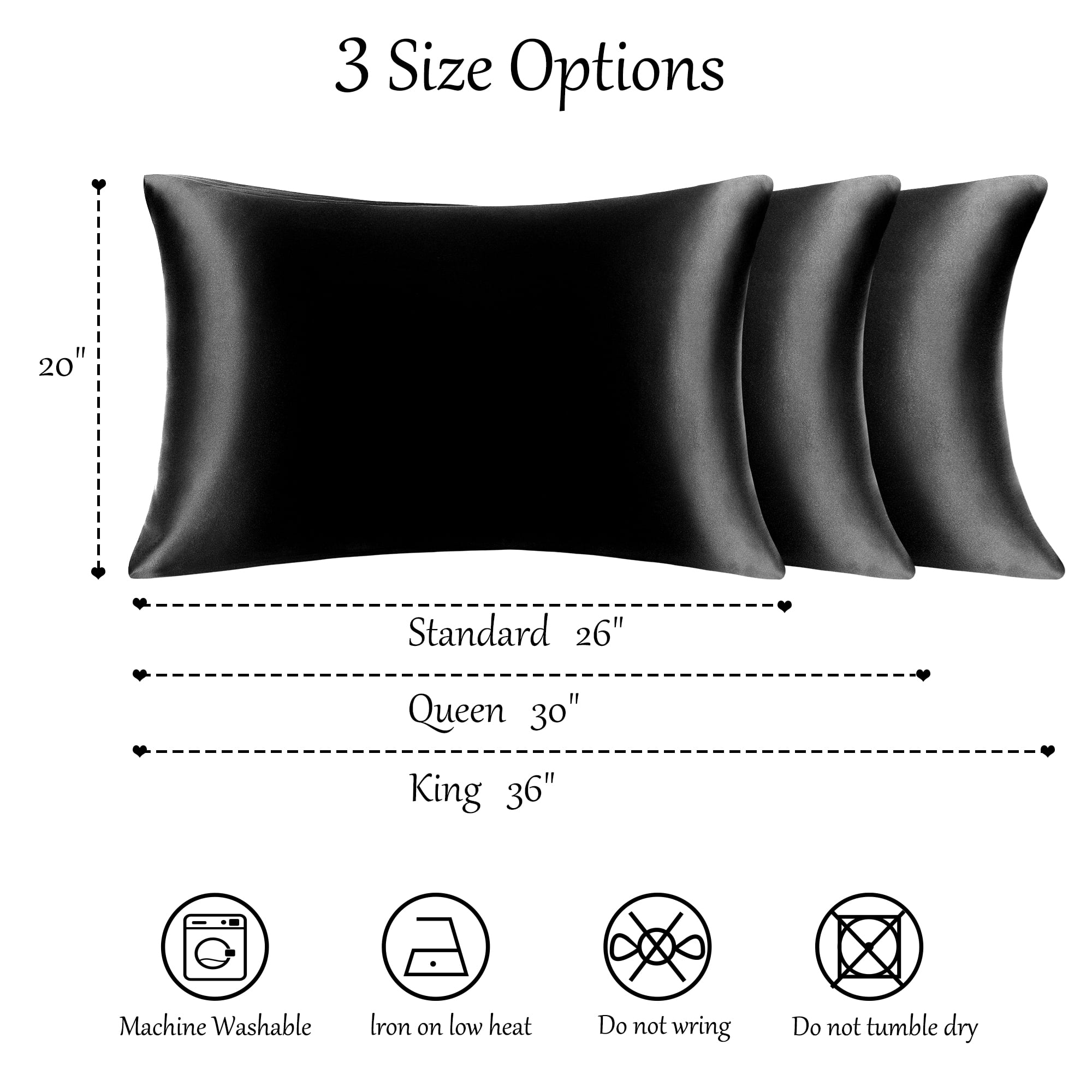 PiccoCasa 1 Pack 19mm Silk Pillowcase for Hair and Skin with Zipper Standard Black