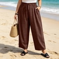 thumbnail image 2 of Women's Polyester Loose Fit Pants with Elastic Waist, Drawstring Closure & Pockets, Summer Beach Casual Lounge Pants, | VerBelle,Wine 5XL, 2 of 9