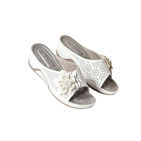 

Rotosw Women Slides Open Toe Wedge Sandal Slip On Sandals Breathable Beach Slippers Seaside Non-Slip Casual Shoes White 10
