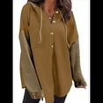 thumbnail image 3 of Sudadera Holgada de Larga para Mujer, Informal, con Botones y Capucha, con Bolsillo. Caqui XXL, 3 of 7