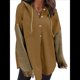 thumbnail image 3 of Sudadera Holgada de Larga para Mujer, Informal, con Botones y Capucha, con Bolsillo. Caqui S, 3 of 7