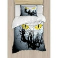 thumbnail image 3 of Horror House Duvet Cover Set, Scary Eyes Backgrounded Leafless Old Branch Angry Hunt Cat Animal Creature, Decorative 3 Piece Bedding Set with 2 Pillow Shams, Queen Size, Yellow Black, by Ambesonne, 3 of 3