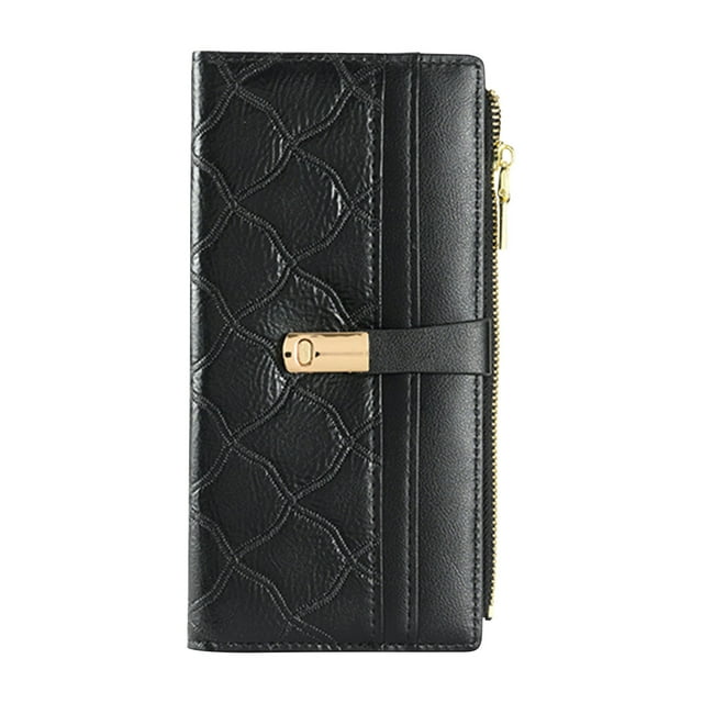 Women's Long Lingge Wallet Zipper Snap Solid Color Wallet Card Bag Hand Bag Wallet