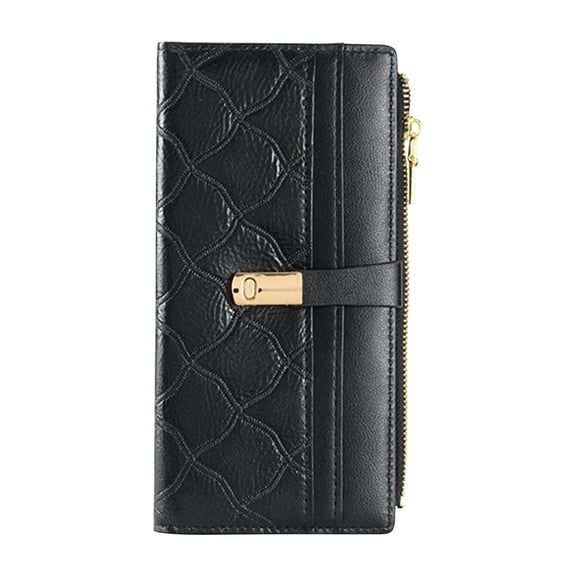 Qholemyo Womens Long Lingge Pattern Wallet Zipper Snap Card Bag Solid Color Handbag Organizer