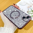 thumbnail image 2 of for iPhone 14 Case,Compatible with MagSafe Cheetah Print Plating Cameratection Clear Phone Case,  Glitter Leopard Print for Women Girls Phone Case 6.1"-Purple, 2 of 12