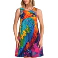 thumbnail image 1 of Easygdp Vibrant Parrot Splash Art para Vestido Transpirable de Mujer, Vestido Suelto de Manga Corta con Pliegues y Bolsillos para el Verano, 1 of 7