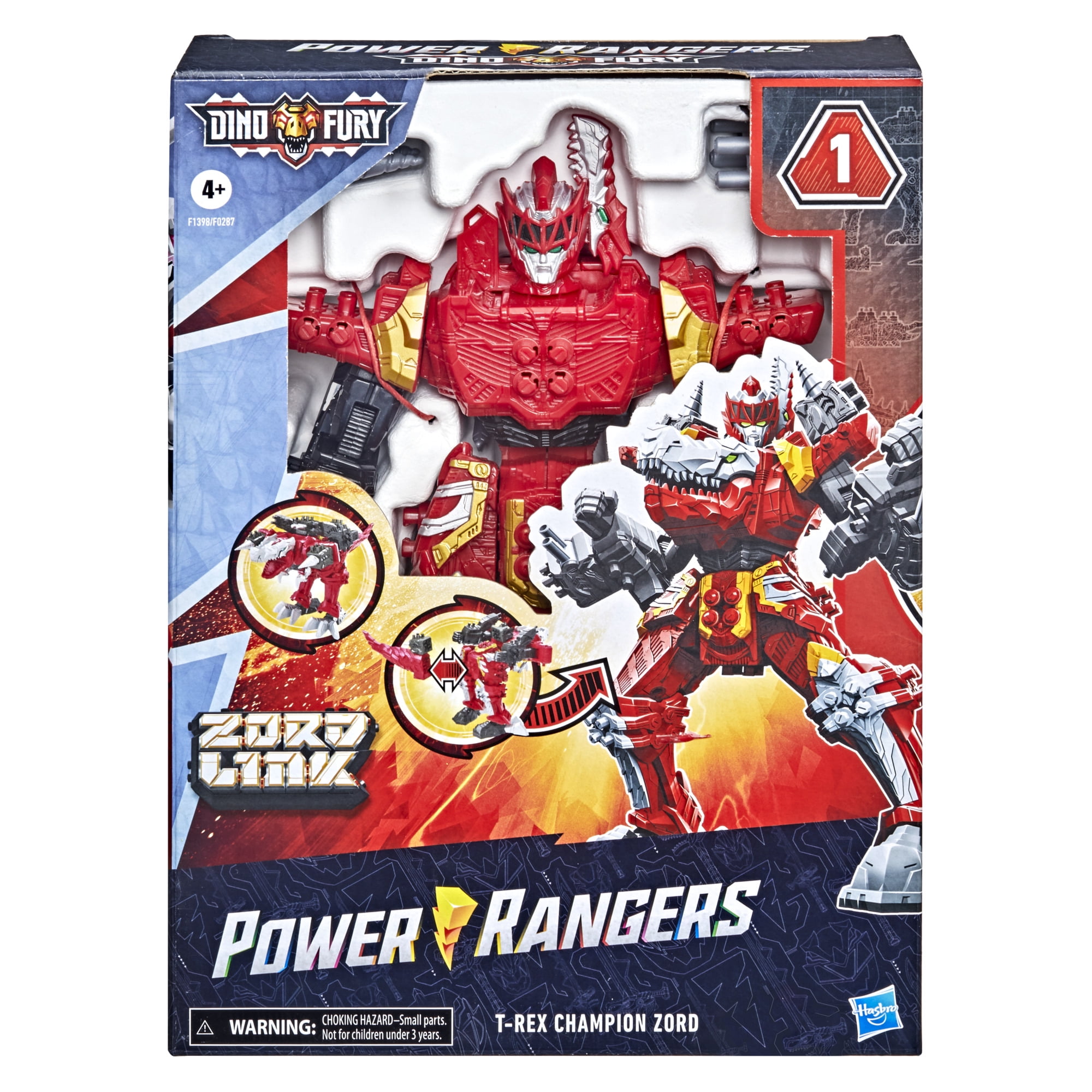 Power Rangers Dino Fury T-Rex Champion Zord Morphing Dino Robot Action Figure with Zord Link