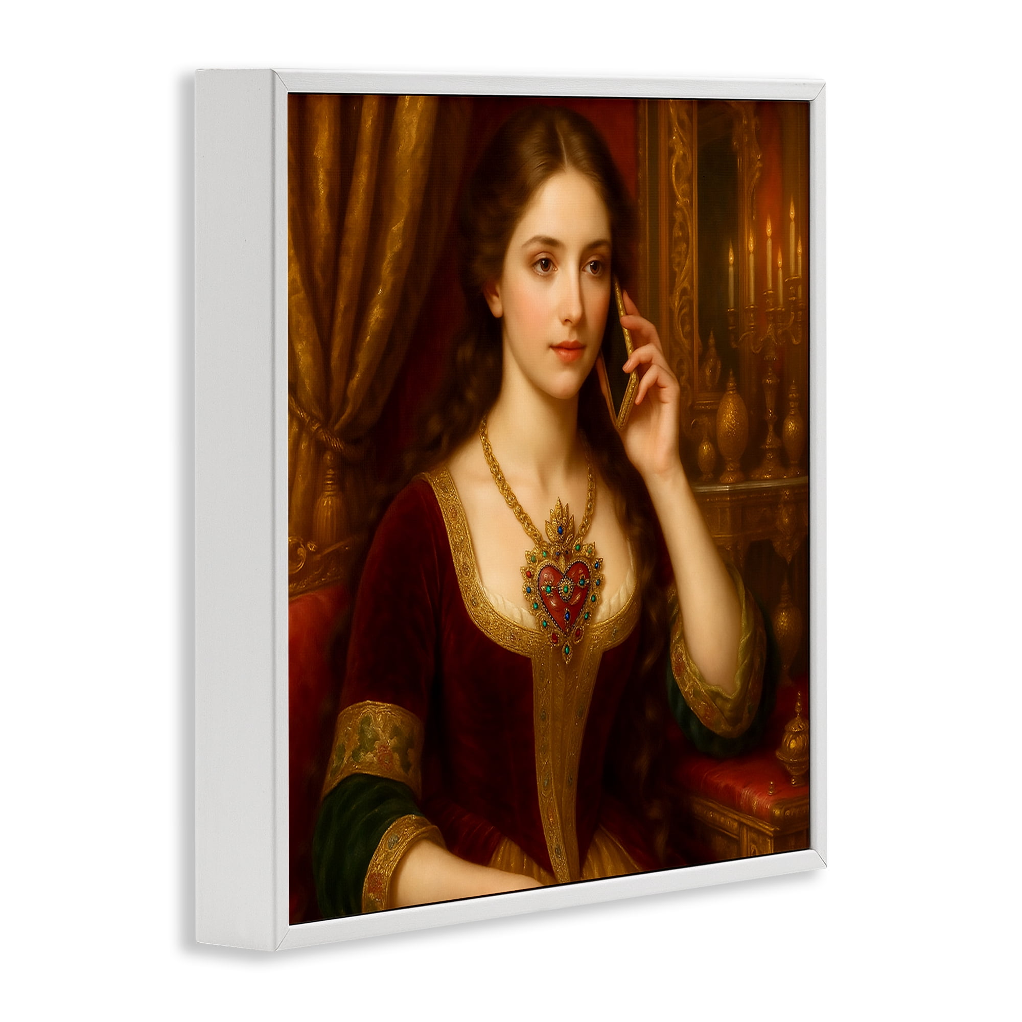 Stupell Industries Rococo Woman with Cell Phone White Framed Giclee Art, design by Grotto Studios