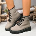 thumbnail image 2 of Mostsola Womens Combat Boots Lace up Low Heel Lug Sole Ankle Booties Mid Calf Boots, 2 of 8