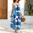 thumbnail image 6 of Women's Tropical Summer Maxi Dress Spaghetti Strap Sleeveless Monstera Leaf Print Loose Fit Flowy Long Dress Casual Beach Vacation Holiday Party Sun Dress, 6 of 9