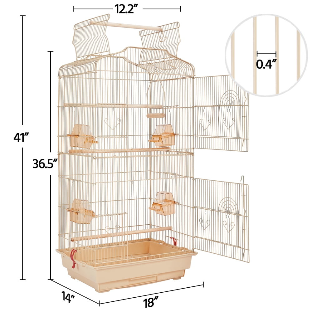 Alden Design Large 41" Metal Bird Cage with Play Top for Parakeets and Lovebirds, Almond