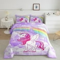 thumbnail image 2 of Manfei Pink Cartoon Unicorn Queen Comforter Set,Purple Castle Silhouette Bedding Sets,Cute Rainbow Striped Bedding Comforter Set For Girls Teens,Microfiber Bedroom Decor Reversible,3 Pieces, 2 of 8