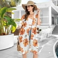thumbnail image 5 of Red Flowers Women Swimsuit Cover up V Neck Beach Dress Short Sleeve Vacation Outfits Swimwear, 5 of 7