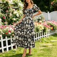 thumbnail image 6 of GUACER Dark Floral Smocked Maxi Dress for Women Square Neck Puff Sleeve Tiered Boho Dress, Elegant Evening Party Outfit, 6 of 8