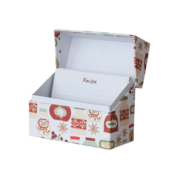 Creative Co-Op Holiday Printed Paper Recipe Box with Cards, Multicolor