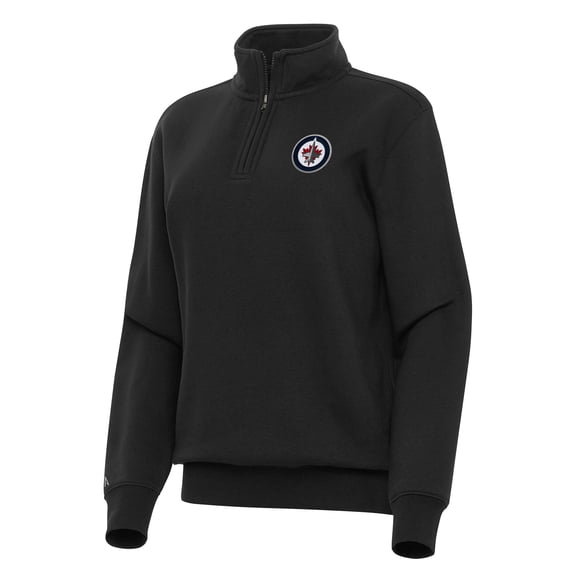 Women's Antigua Black Winnipeg Jets Victory Quarter-Zip Sweatshirt
