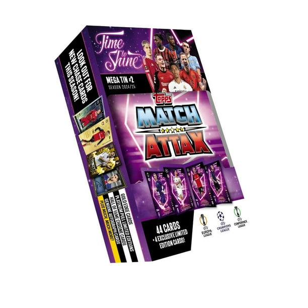 Topps Match Attax 24/25 – Mega Tin 3 'Time To Shine' – 44 Cartas + 4 LE Exclusivas: Haaland, Güler, Tel Y Adeyemi