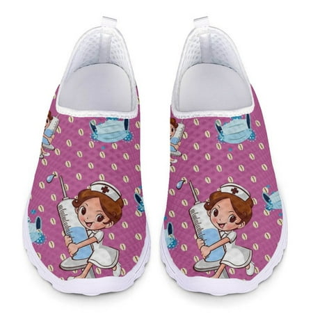 

Cartoon Nurse Pattern Designer Mesh Casual Shoes for women 2024 Summer Ladies Loafers Women Slip On Sneakers Light Big Size 2024